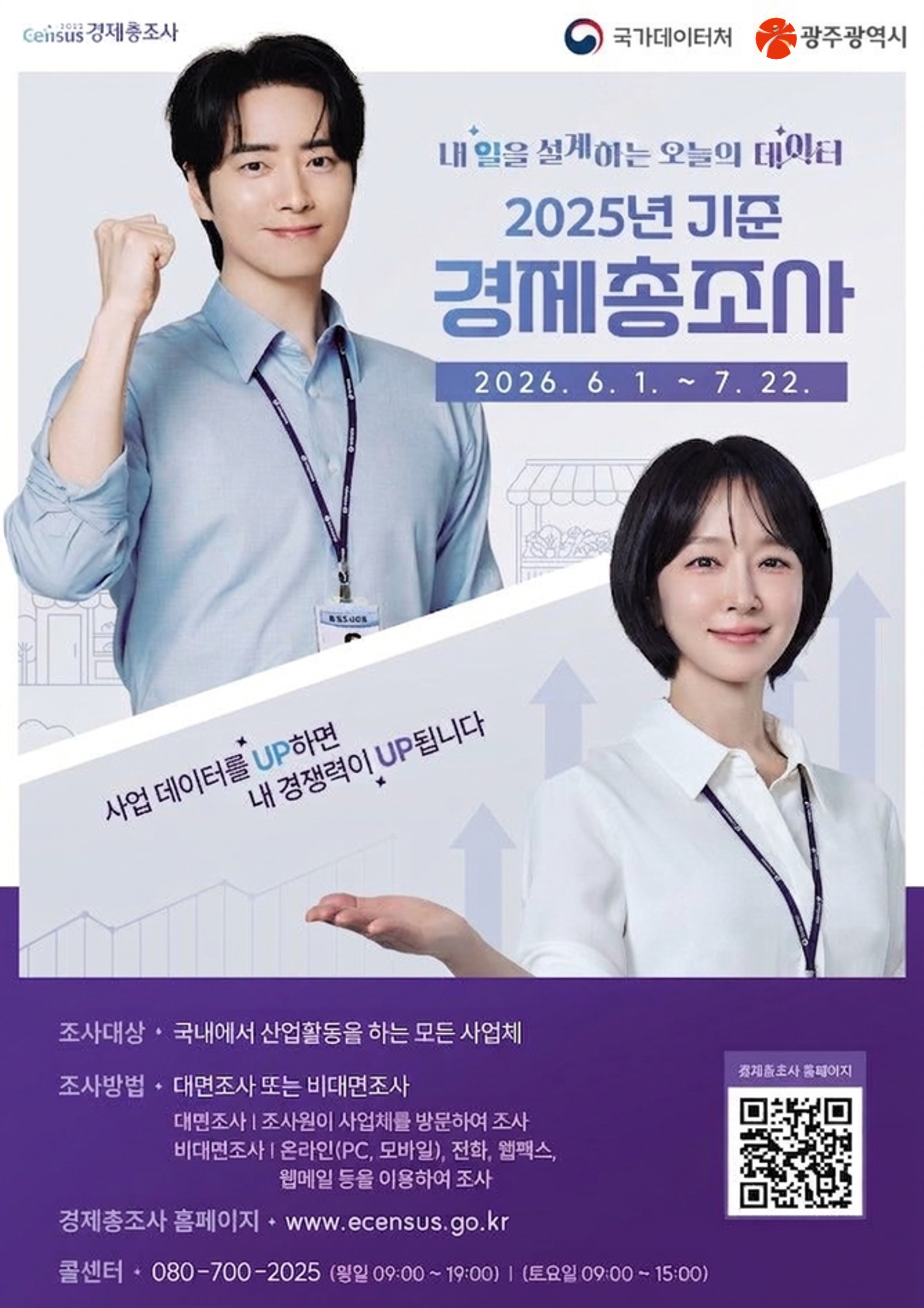 우리나라 전체 산업에 대한 고용, 생산, 경영실태 등의 구조를 파악하기 위한 2025년 기준 경제총조사를 2026년 6월 1일부터 7월 22일까지 실시합니다.
